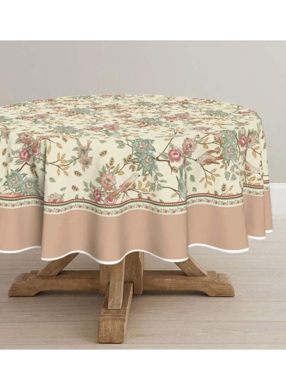 Floral Birds Tablecloth 70” ROUND Washable
